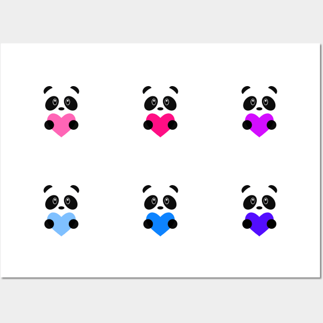 Pink, Blue, and Purple Hearts Pandas Wall Art by 1000 Pandas